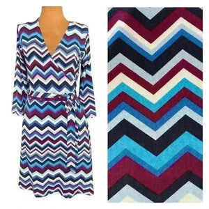 Leota Sz S Petite Perfect Wrap Dress Knit Navy Print 3/4 Slv Work Comfy Casual